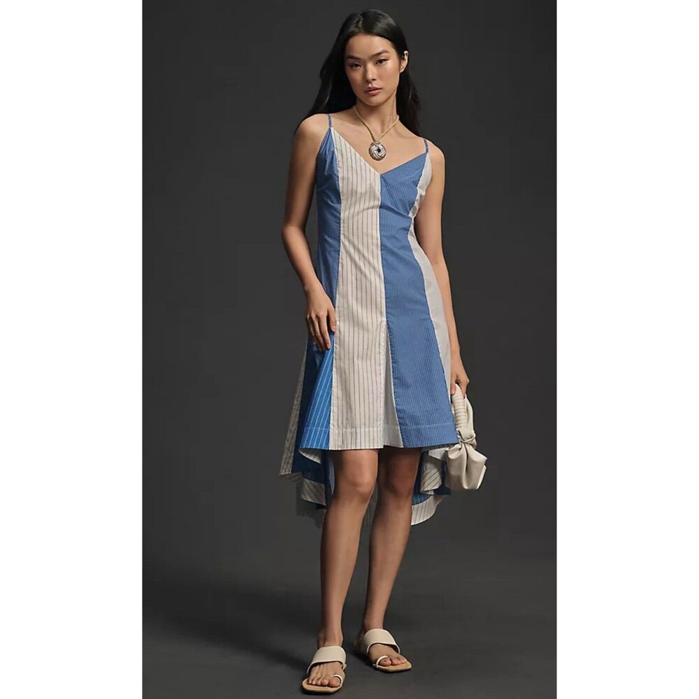 Anthropologie Plenty by Tracy Reese High Low Dress Blue Stripe Vacay Large NWT